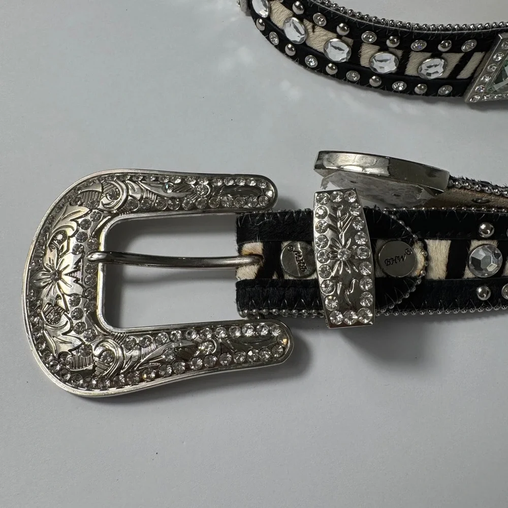 Y2K Retro Zebra‎ Rhinestone Belt Adjustable Womens Large